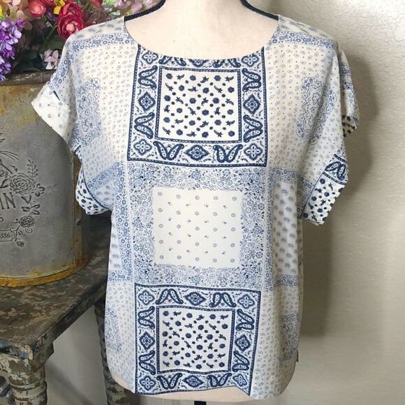 Madewell Blue and White Handkerchief Print Boxy Top - Picture 1 of 10